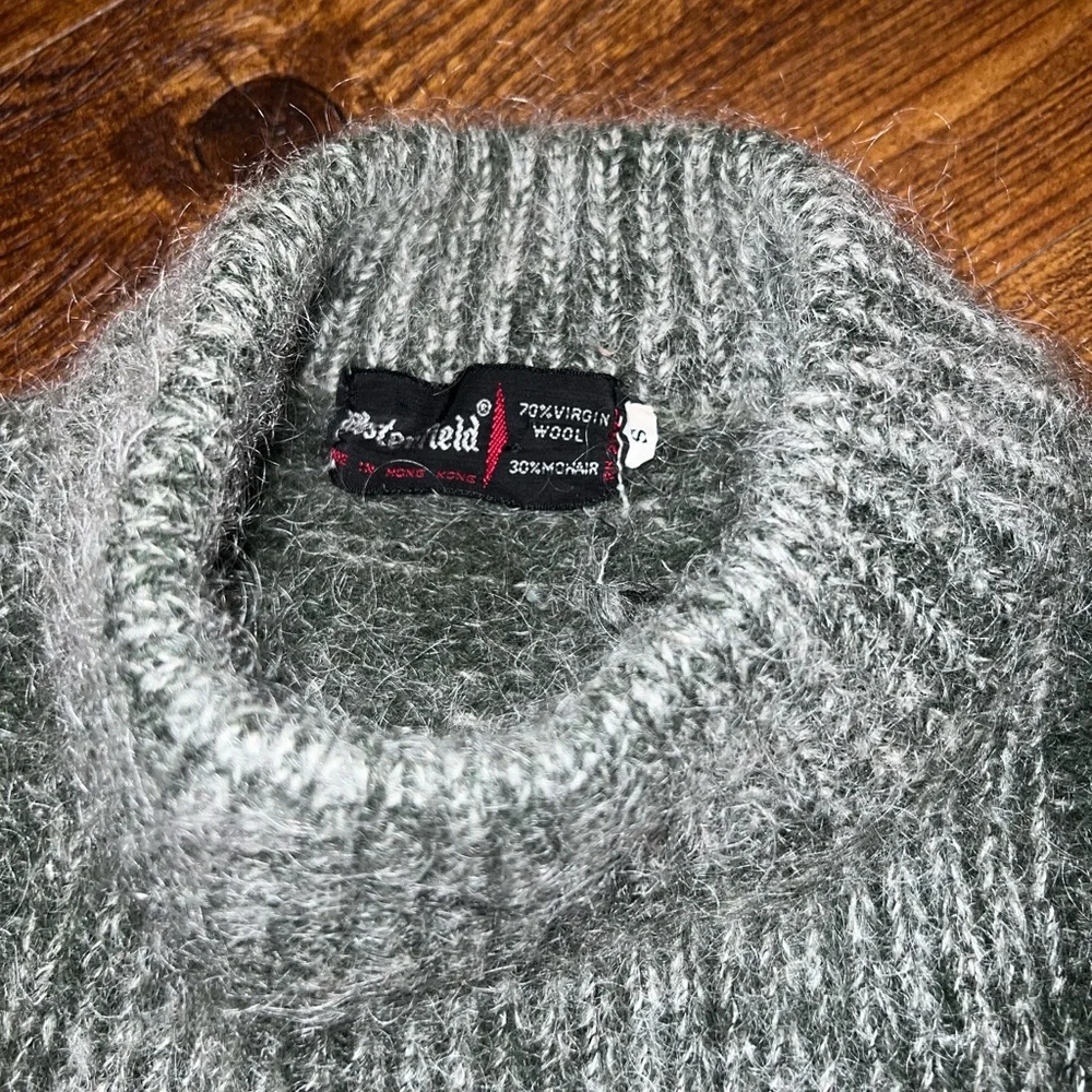 Green Chunky Knit Mohair Gray Mock Neck Long Sleeve Wool Sweater Size S - Picture 5 of 9